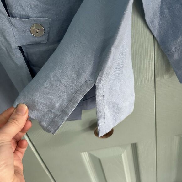 Toofan Womens Linen Light Blue Button Up Blouse Medium Relaxed Lagenlook - Picture 12 of 13